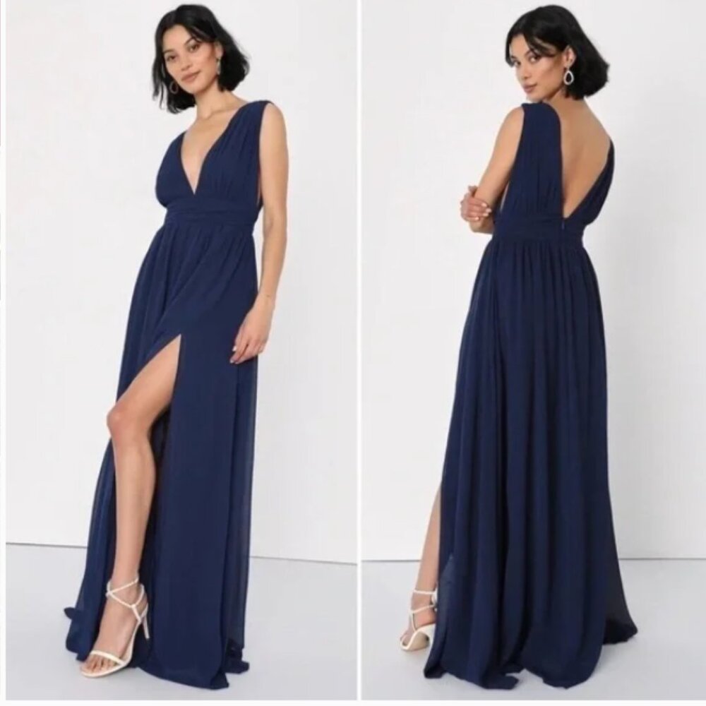 LULU’S‎ Heavenly Hues Navy Blue Sleeveless Maxi Dress Gown Size S Style #43449